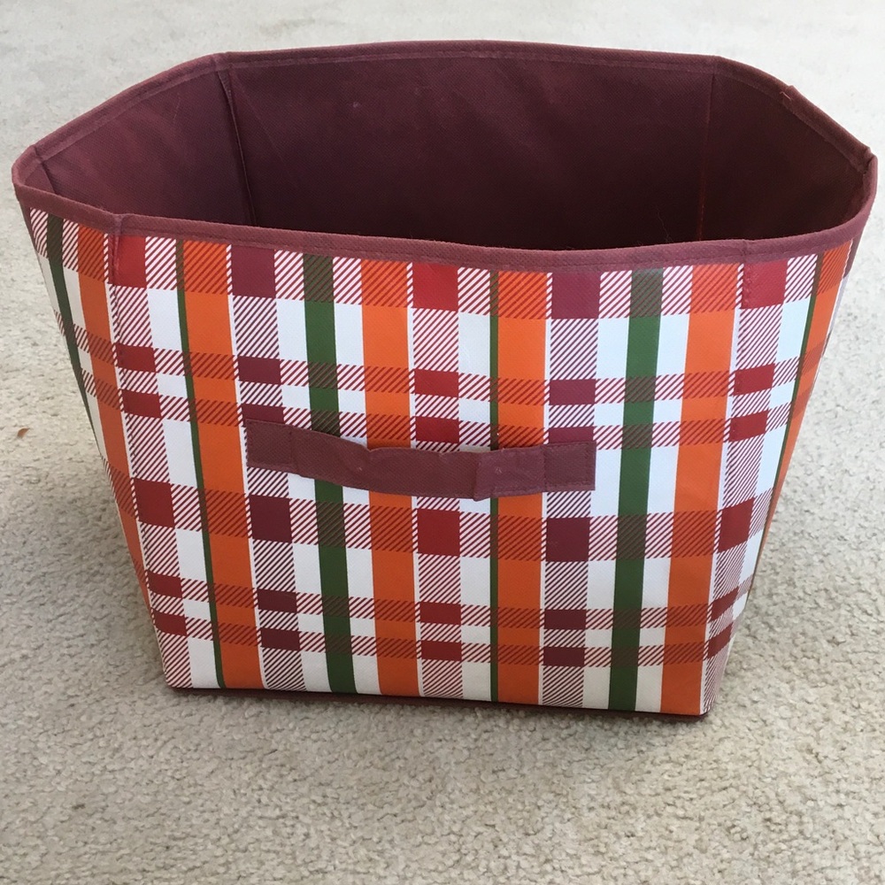 Plaid Orange and Green Fabric Storage Bin - Home Accents
